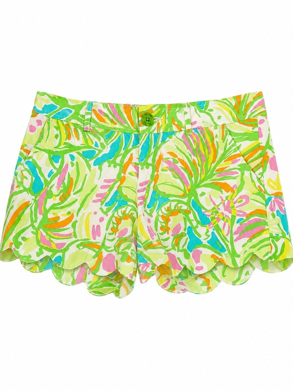 Lilly Pulitzer Floral Scallop Hem Beach Shorts - Light Green